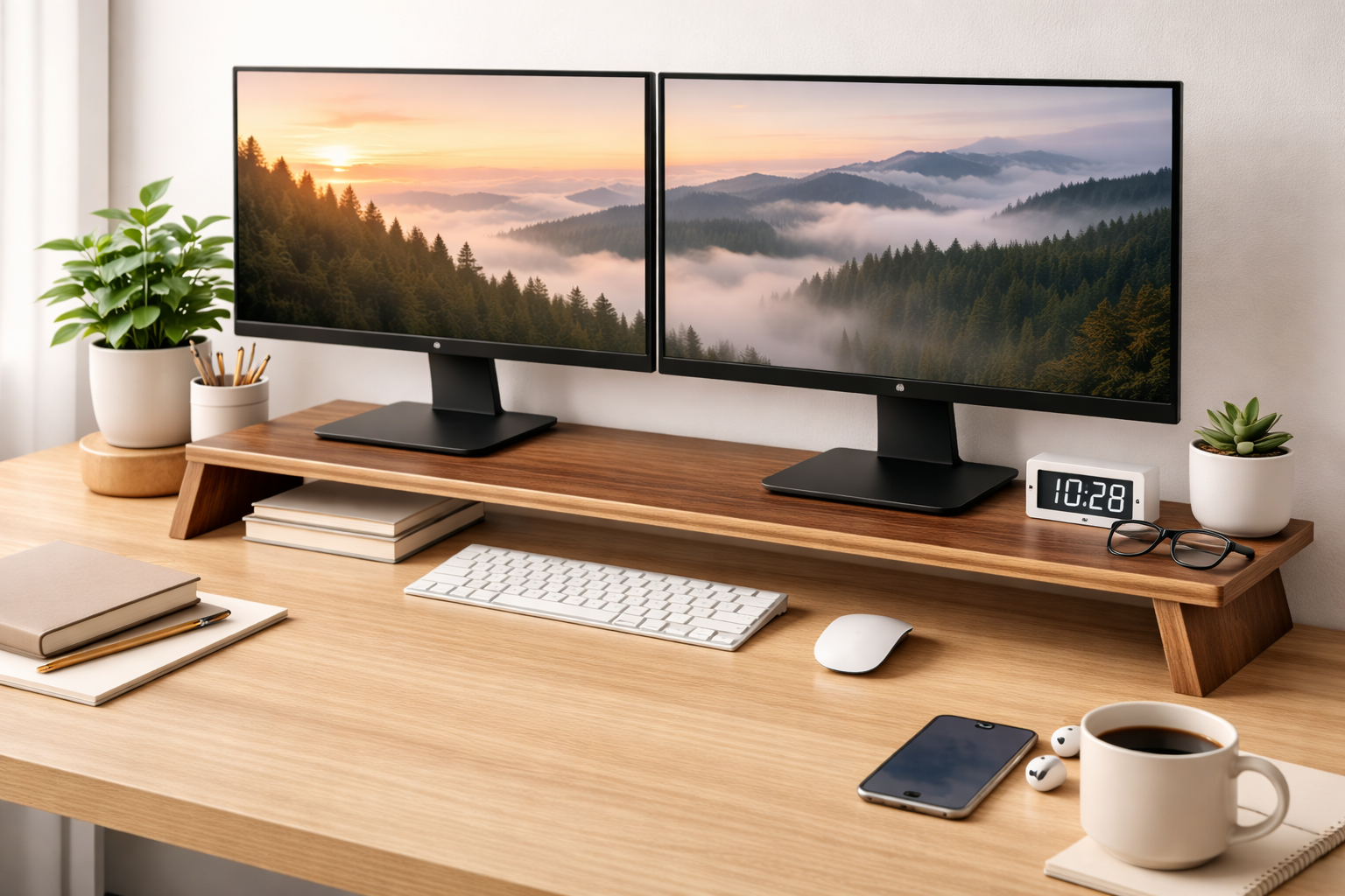 Navaris Doppel Monitorständer aus Holz - TV Ständer - Bildschirm Erhöhung - Lapt